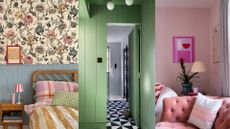Three images of colourful interiors to demonstrate happy paint colours