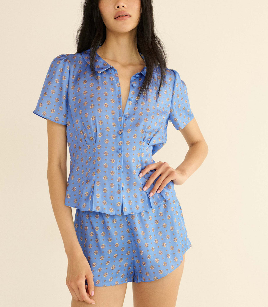 Helie Top -- Periwinkle Cadiz Foulard