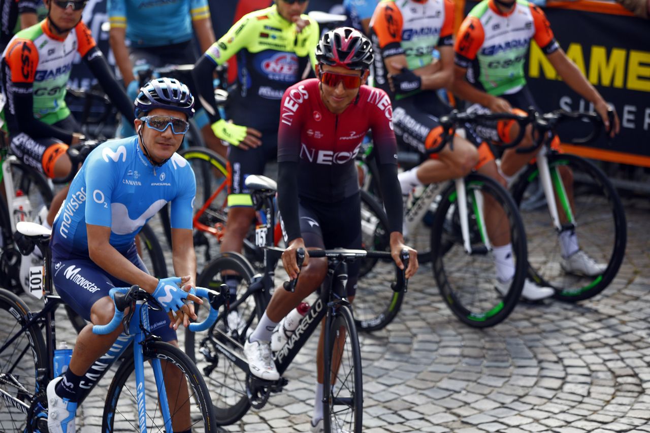 Richard Carpaz (Movistar) and Egan Bernal (Team Ineos) at the start of Gran Piemonte