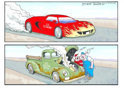 Political cartoon U.S. economy Congress partisanship