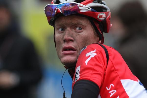 Matti Breschel (Saxo Bank) looks like a coal miner, not a bike racer.