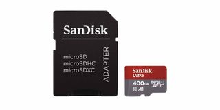 Två stycken SanDisk Ultra 400GB microSDXC på 400 GB visas upp mot en vit bakgrund.