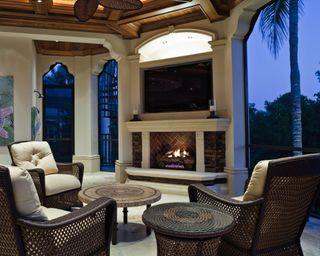 outdoor tv with fireplace