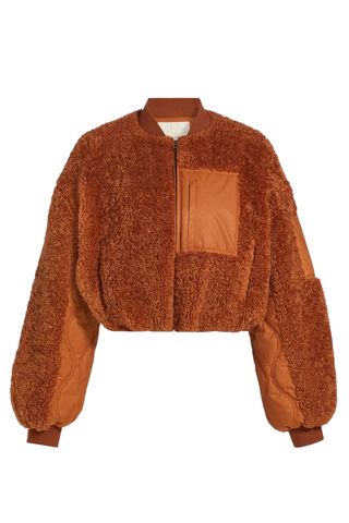 Arlyn Teddy Fleece & Quilted Satin Cropped Jacket