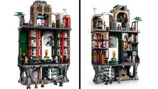Front and back side-by-side pics of Lego Harry Potter Ministry of Magic Collector's Edition set