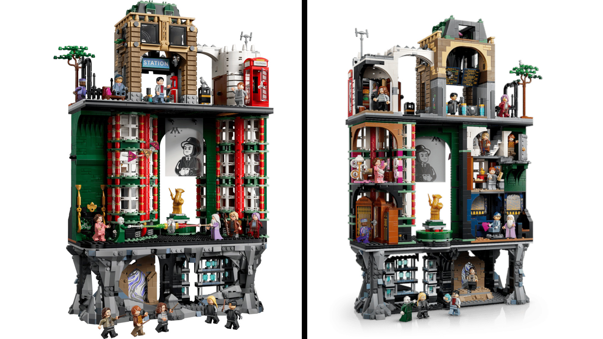 Front and back side-by-side pics of Lego Harry Potter Ministry of Magic Collector's Edition set
