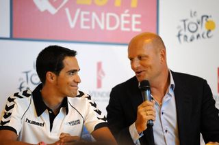 Alberto Contador and Bjarne Riis, Saxo Bank, Tour de France 2011 press conference