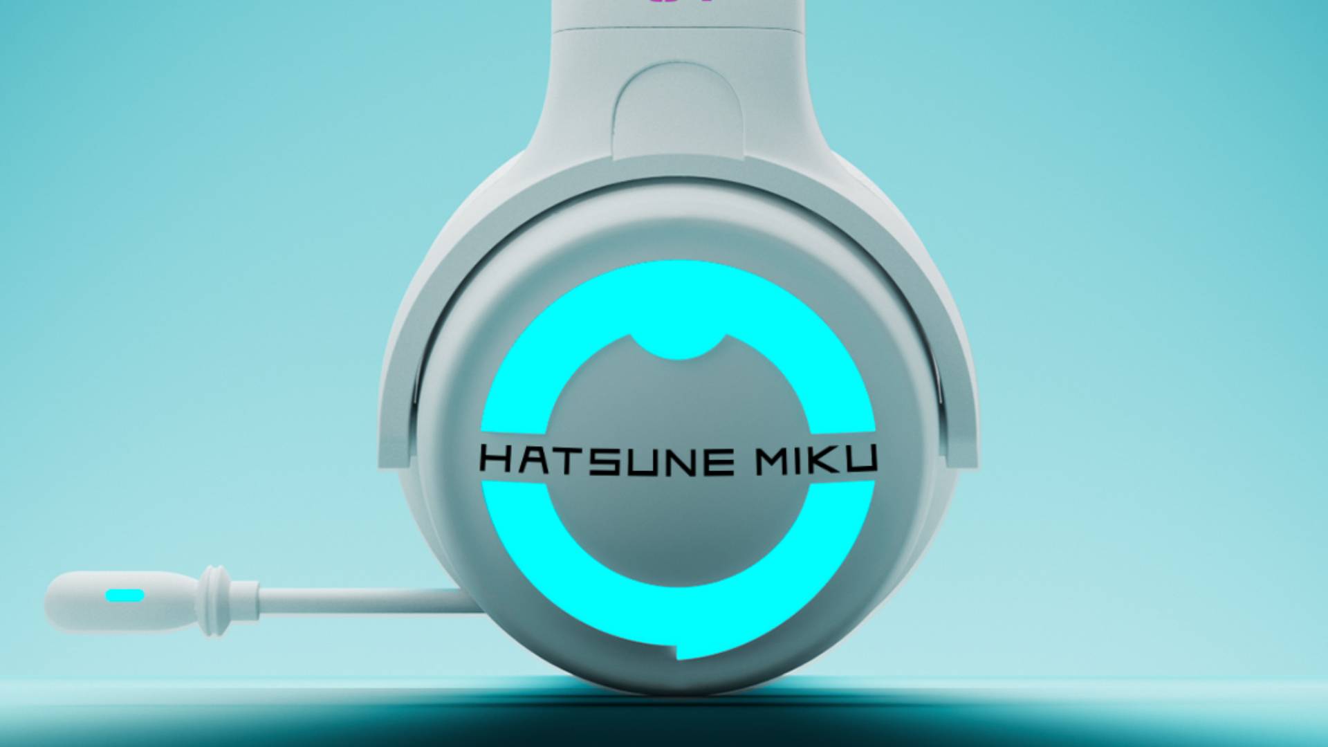 Close up of an earcup of the Yowu Hatsune Miku headset.