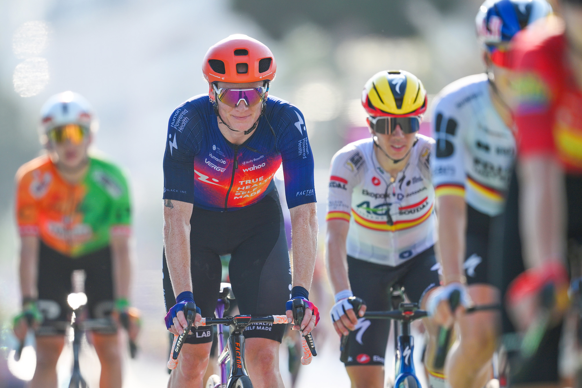 Lily Williams crosses the finish line to end stage 8 of the Tour de France Femmes