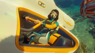 Subnautica 2 - Woman riding in a Tadpole