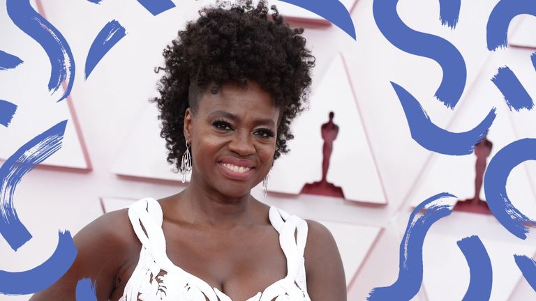 Viola davis wearing one of the best youthful hairstyles for over 50s - curly faux hawk - on the red carpet