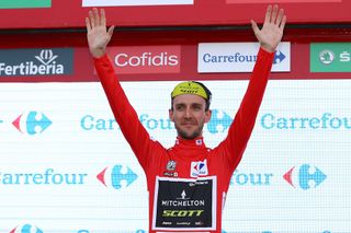 Simon Yates in red after stage 9 at the Vuelta