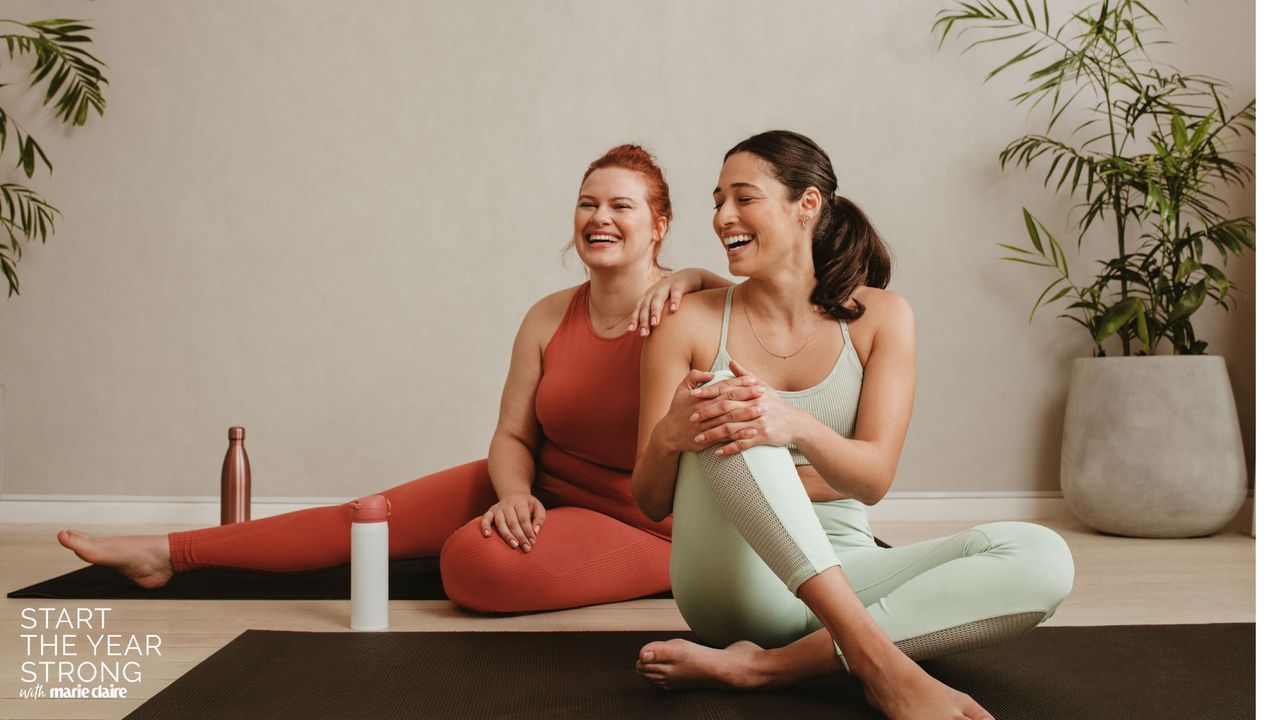 Two women doing a home workout