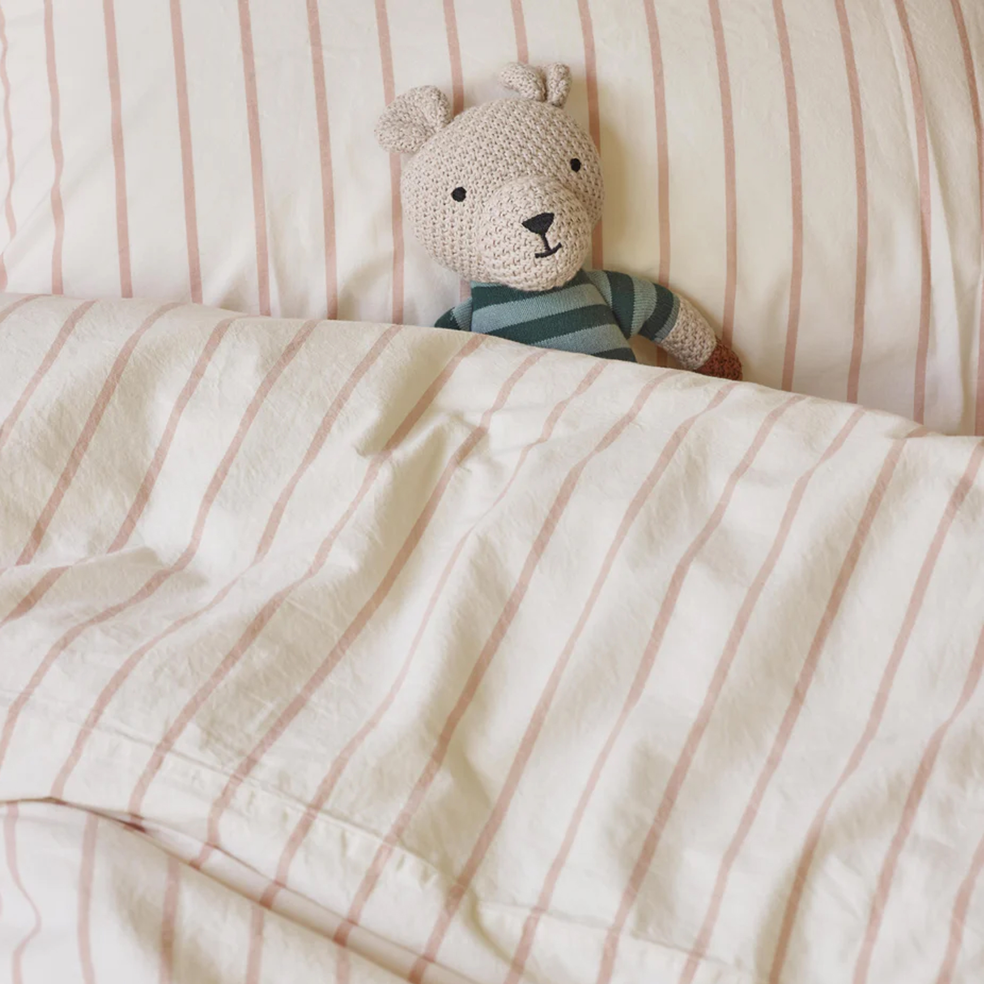 Piglet in Bed Blush Pink Slumber Stripe Kids Cotton Bedding Set