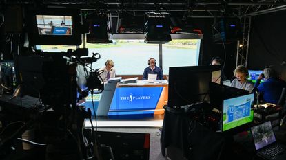 Paul Azinger and Dan Hicks during the NBC Golf Channel Broadcast during the third round of THE PLAYERS Championship at Stadium Course at TPC Sawgrass on March 11, 2023 in Ponte Vedra Beach, Florida.