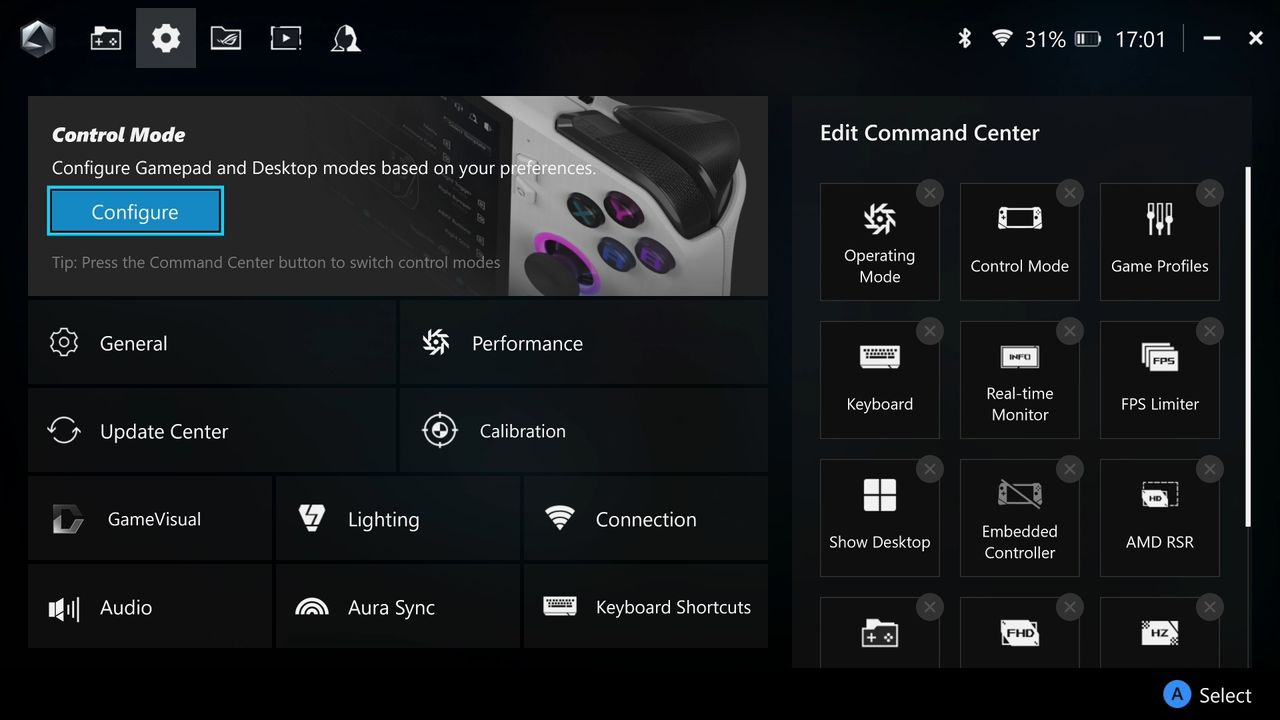 Assigning shortcuts for Xbox Game Bar on the ROG Ally through Armoury Crate.