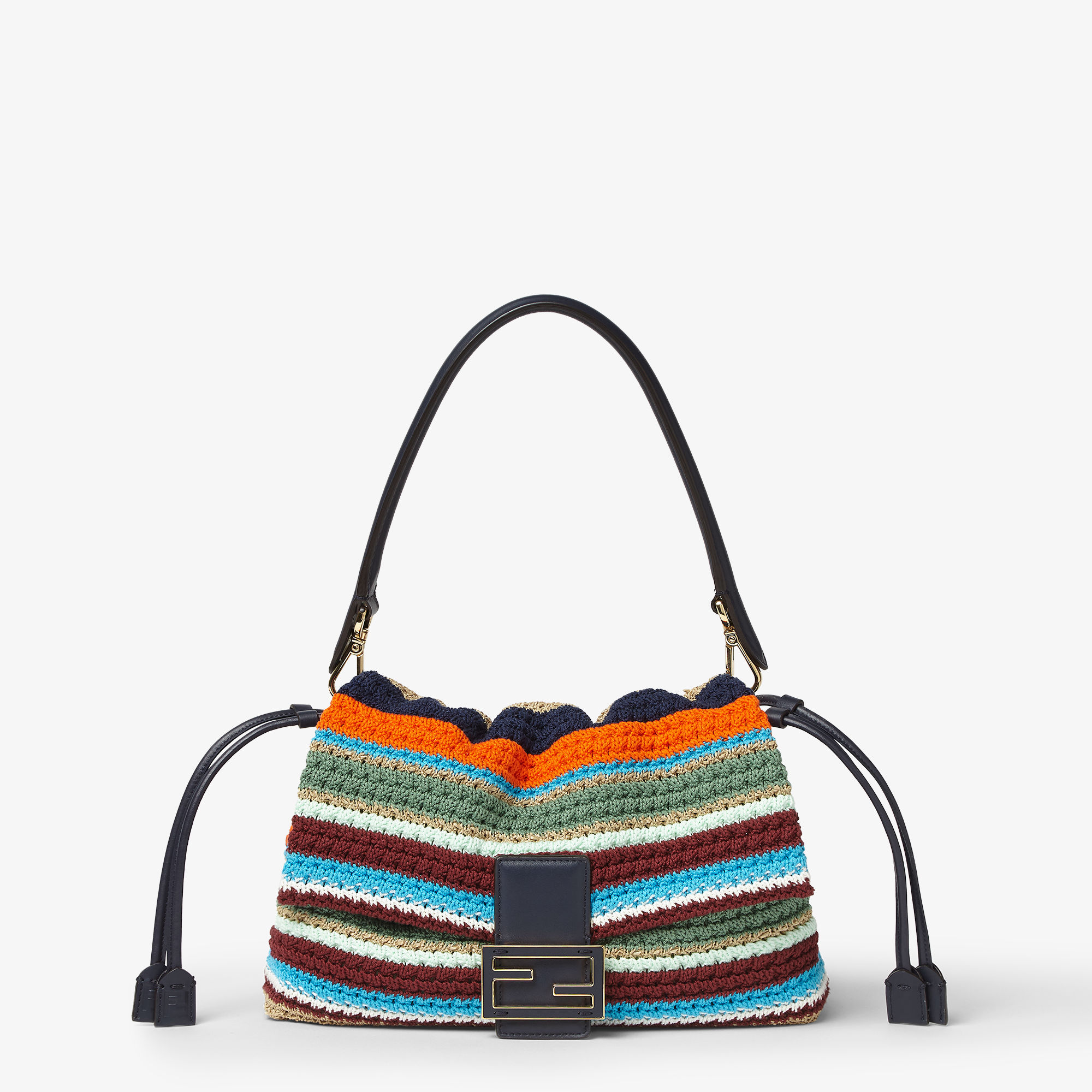 Mamma Baguette Medium Multicolour Raffia-Effect Material and Cotton Crochet Bag