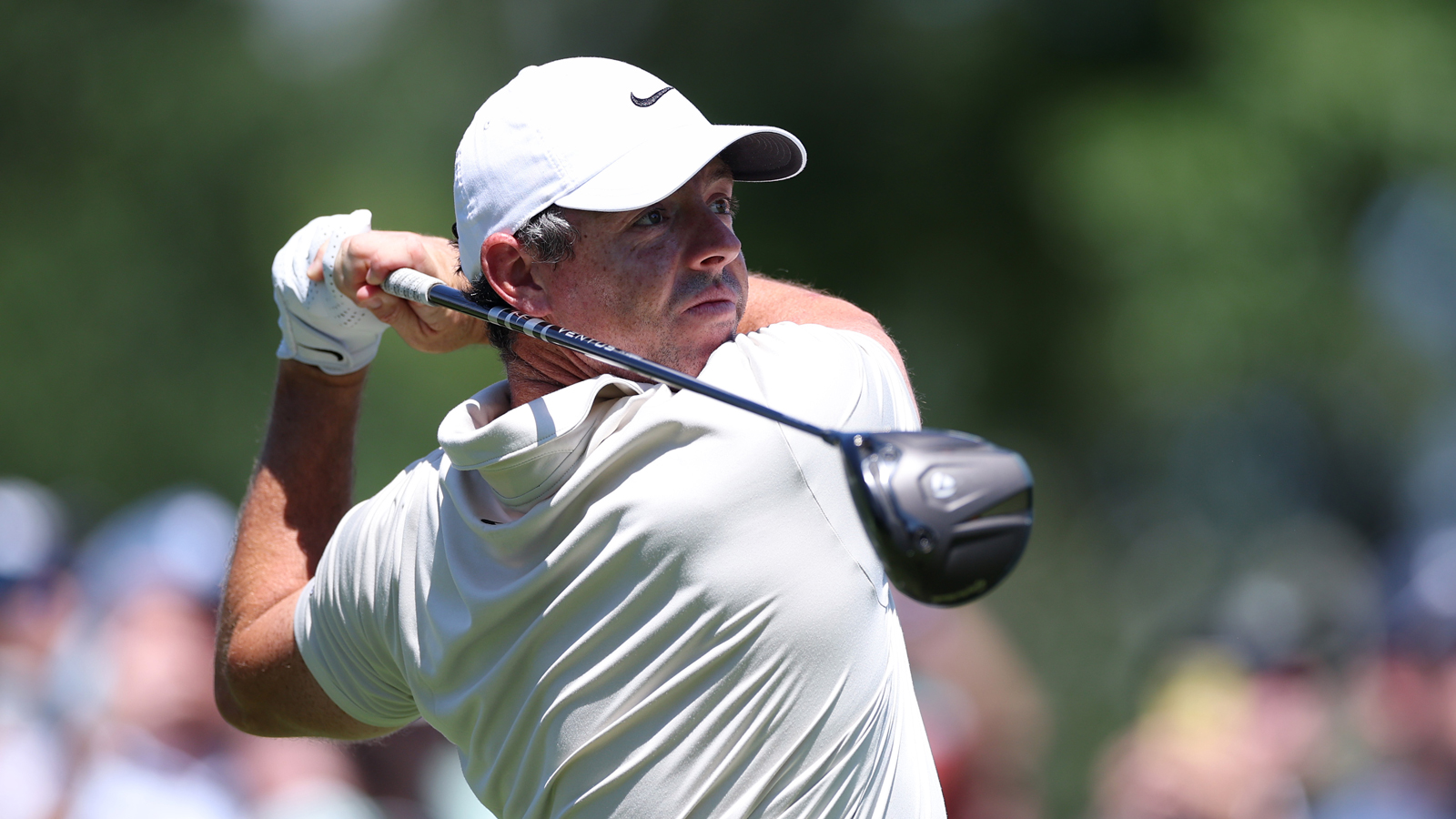 Rory McIlroy hits a driver off the tee