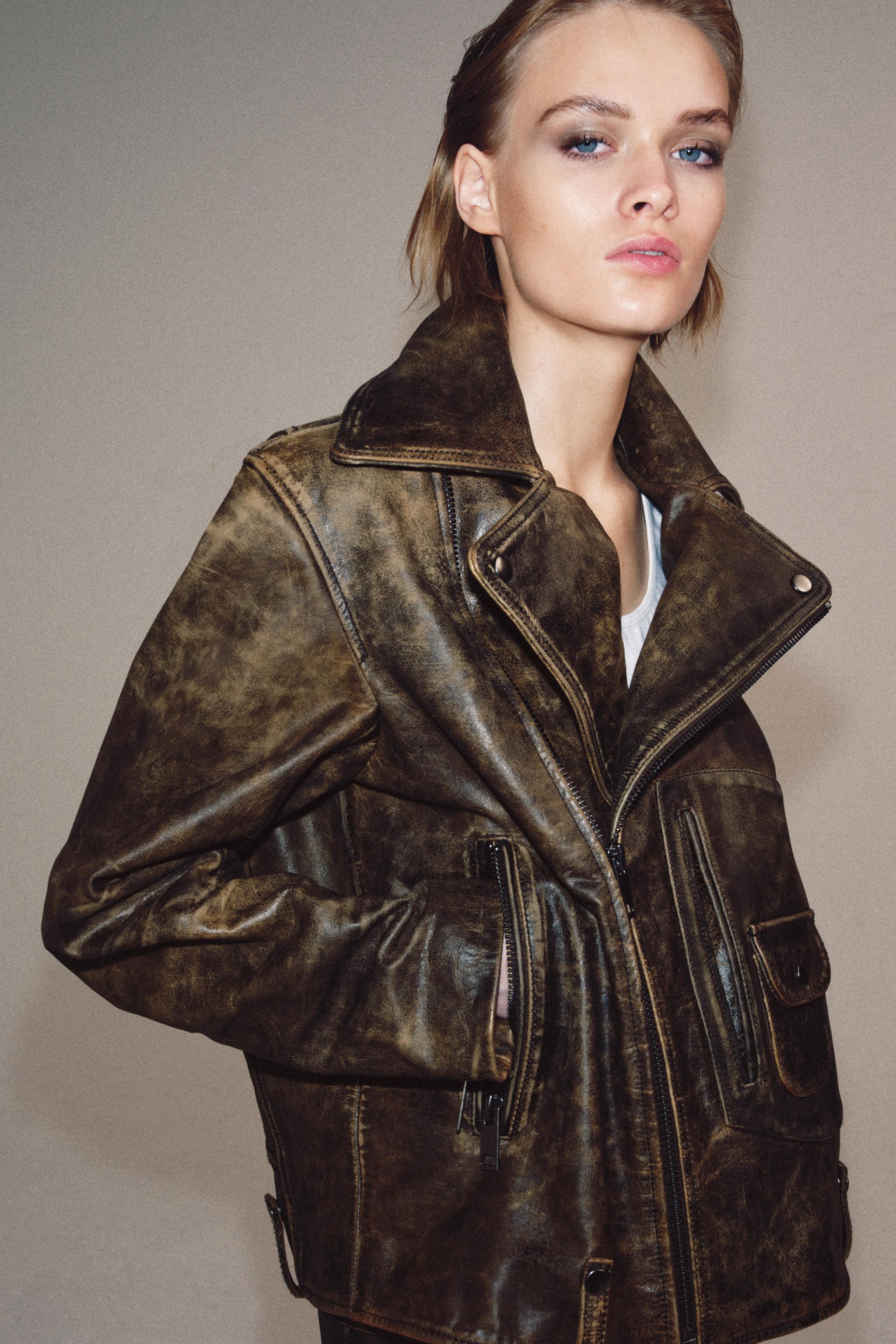 100% Leather Biker Jacket Zw Collection Limited Edition