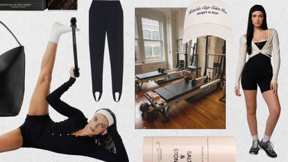 A collage of Pilates-inspired shopping finds.