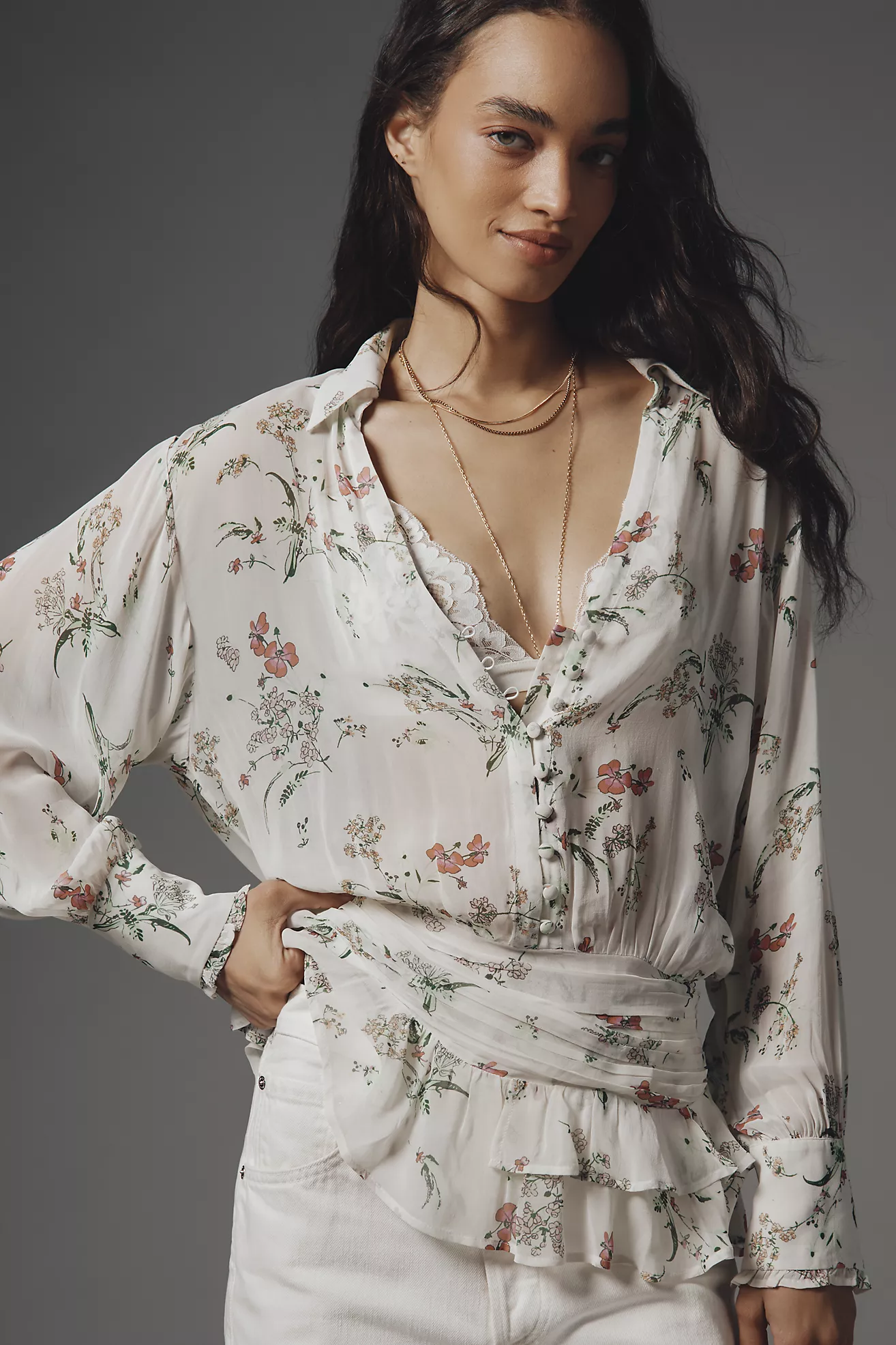 By Anthropologie Drop-Waist Tie Blouse