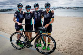 Peta Mullens with her Hagens Berman Supermint teammates for the 2017 Bay Crits