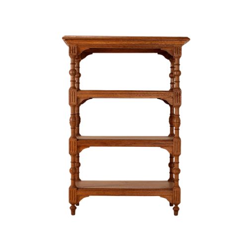 wooden set of shelves on wheels