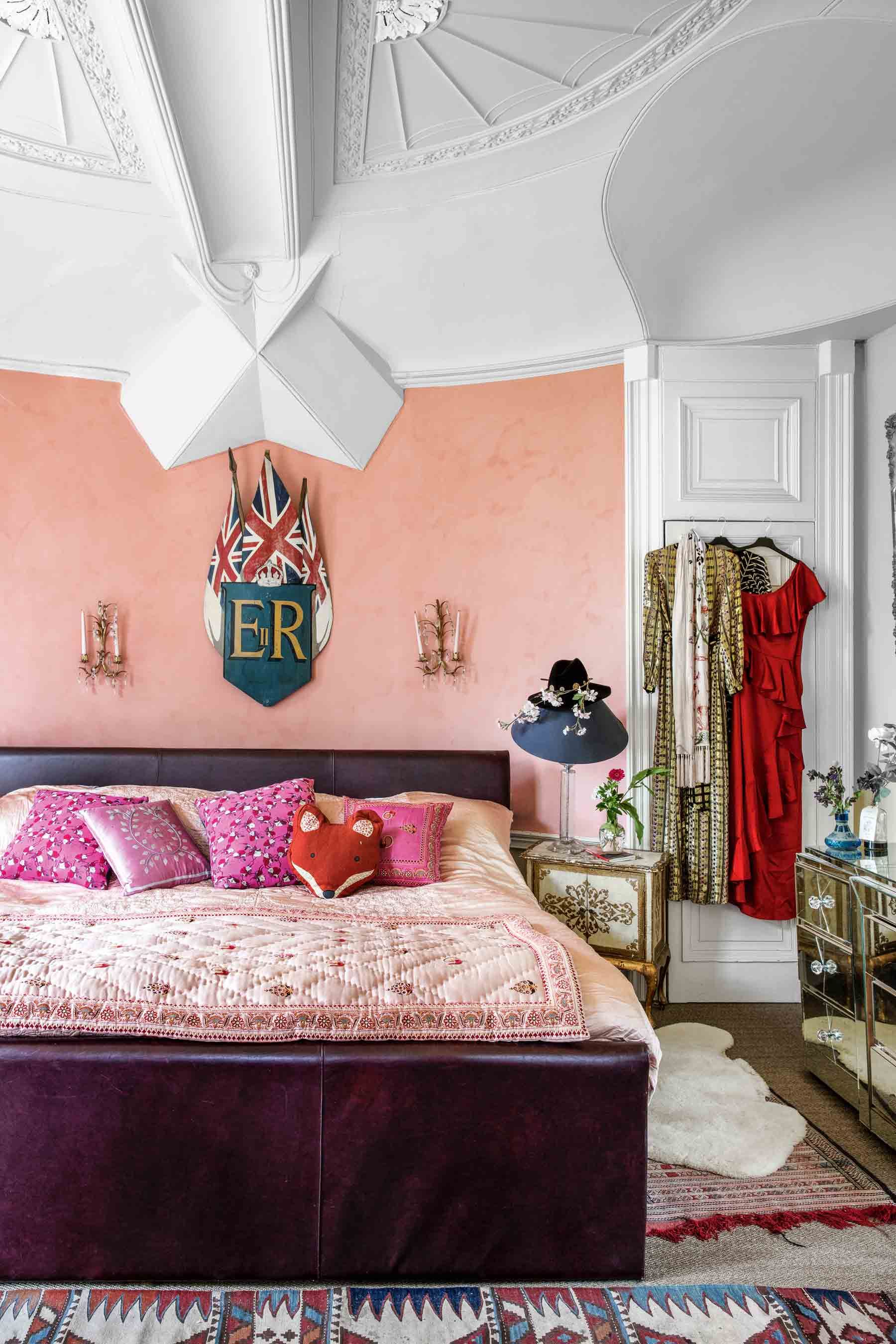 Plaster pink bedroom in Alice Temperly's home