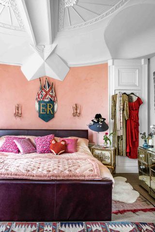 Plaster pink bedroom in Alice Temperly's home