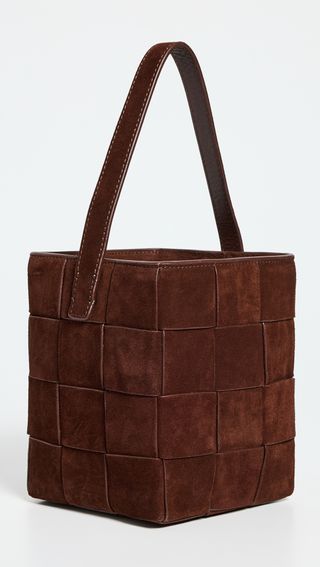 Laith Wide Woven Top Handle Bucket Bag