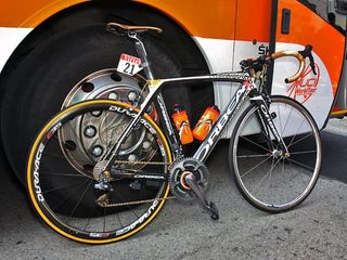 Euskaltel-Euskadi captain Samuel Sanchez gets this specially decorated Orbea Orca to celebrate his 2008 Olympic gold medal