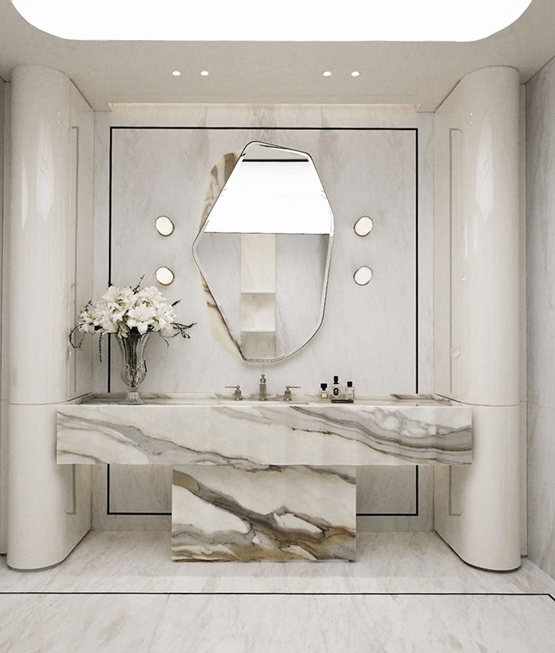 Mountain Residence, the interior of a home composed in light neutral colours and sculptural design and art