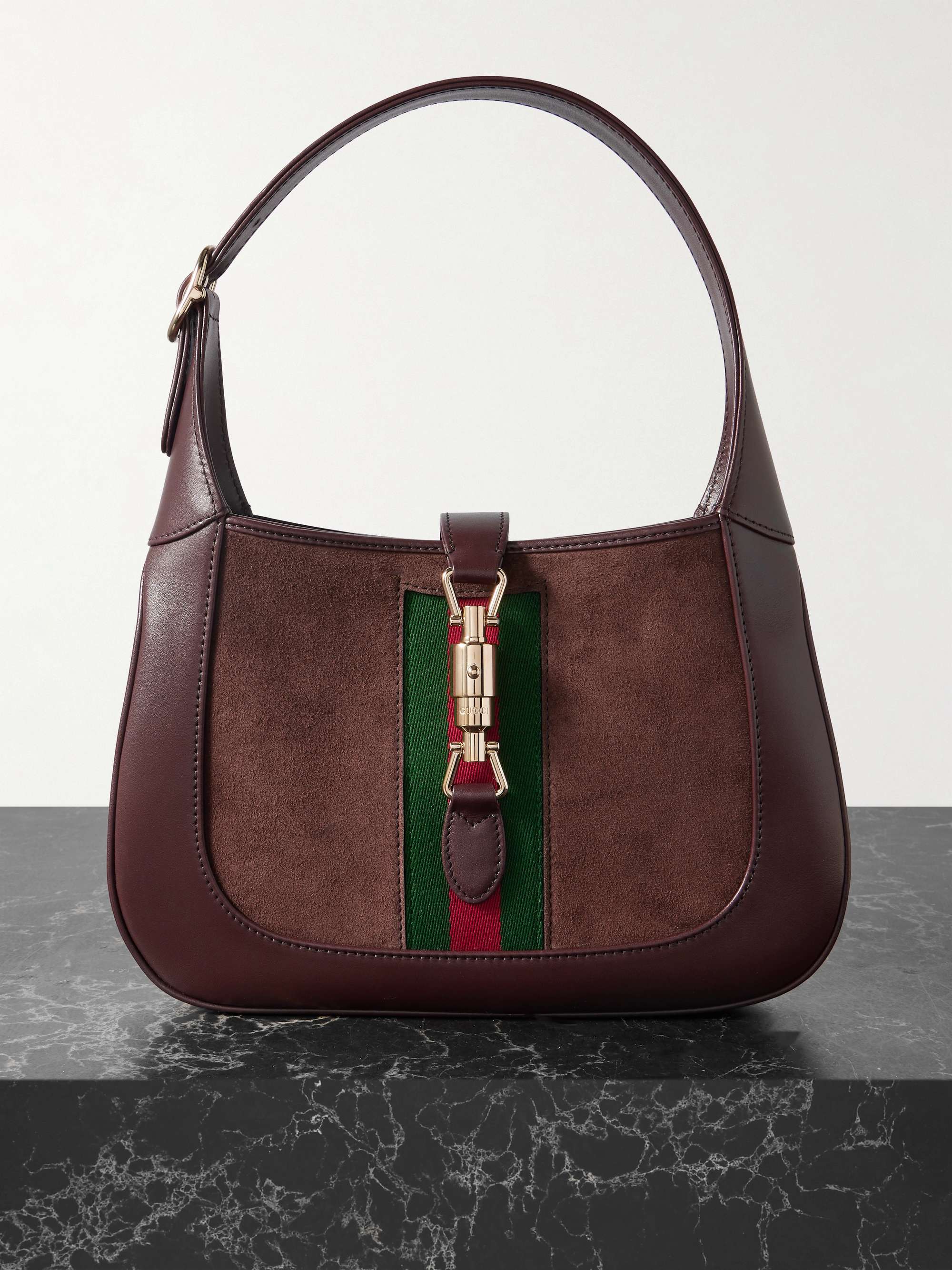 Jackie 1961 Webbing-Trimmed Suede and Leather Shoulder Bag