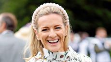 Gabby Logan attends day 3 'Ladies Day' of The Qatar Goodwood Festival at Goodwood Racecourse on July 31, 2025 in Chichester, England