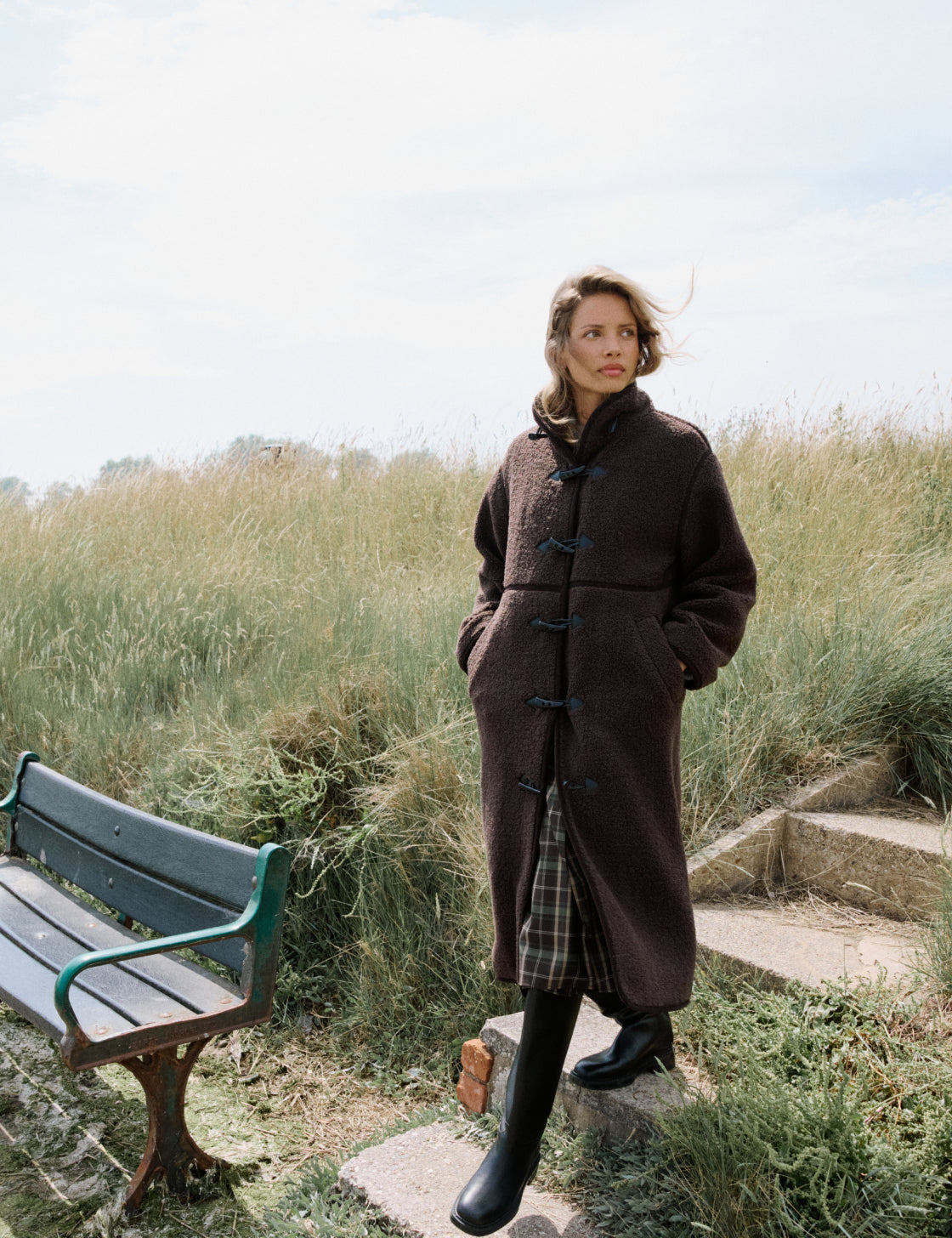 Brown Long Borg Duffle Coat