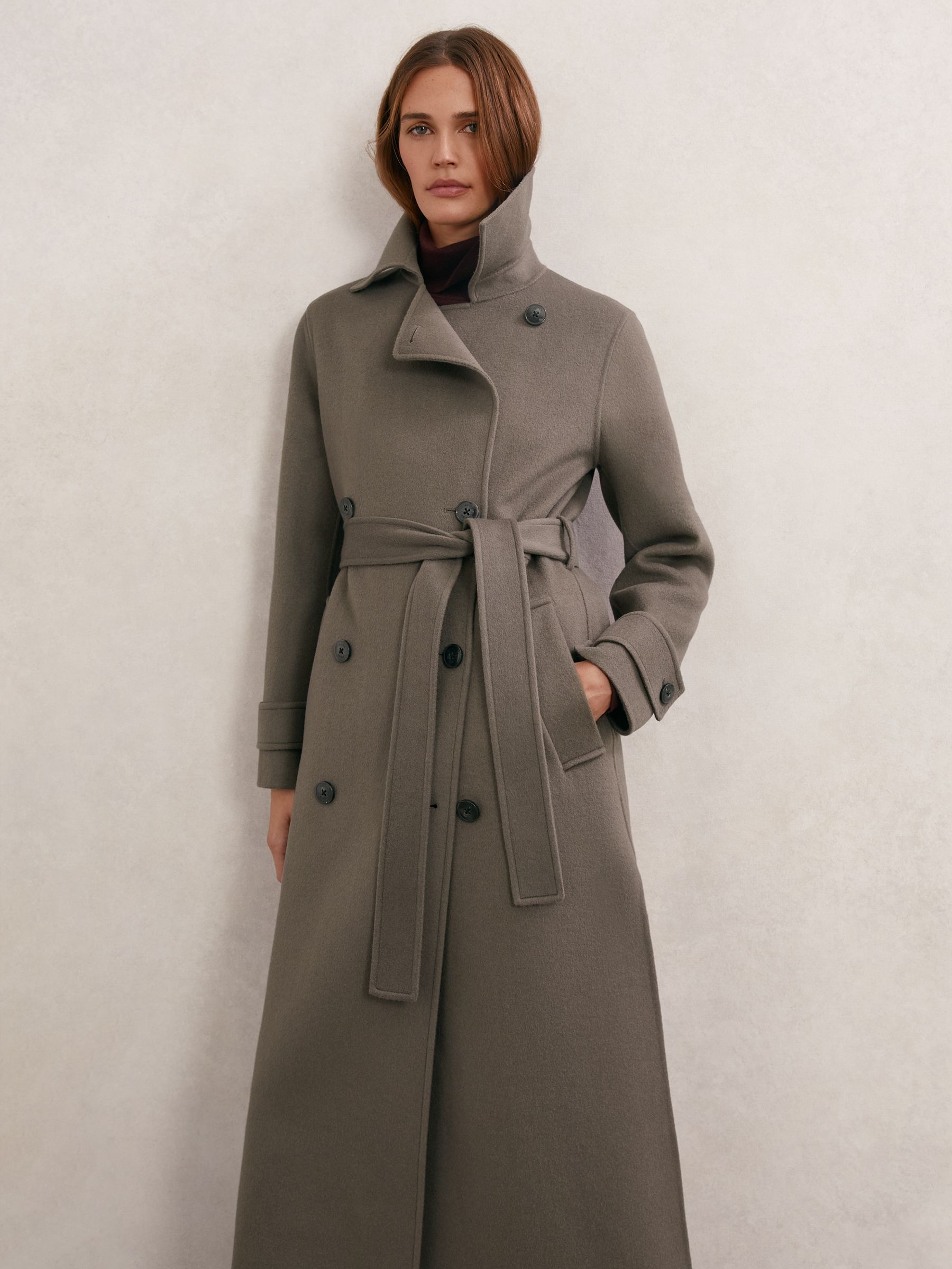 Wool-Blend Belted Blindseam Coat in Mink