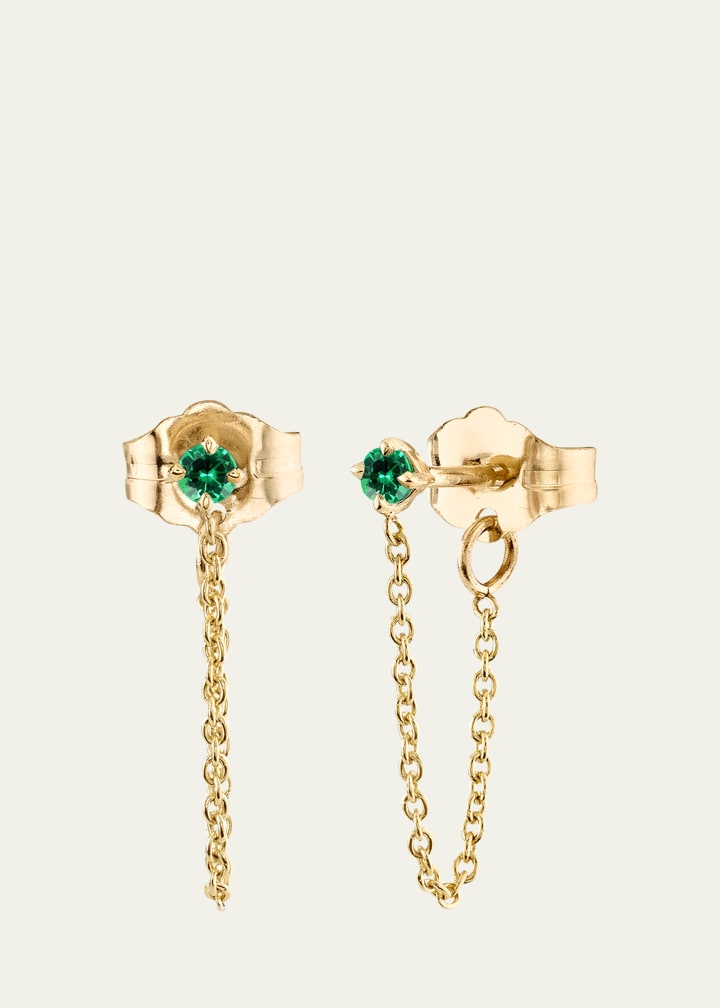 Round Emerald Cable Chain Huggie Earring, Single