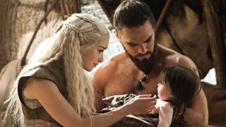 Dany and Drogo holding their baby in a Game of Thrones vision. 