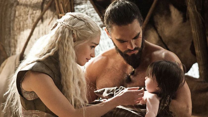 Dany and Drogo holding their baby in a Game of Thrones vision. 
