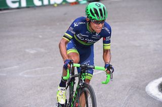 Esteban Chaves (Orica) attacks on the final climb of stage 11