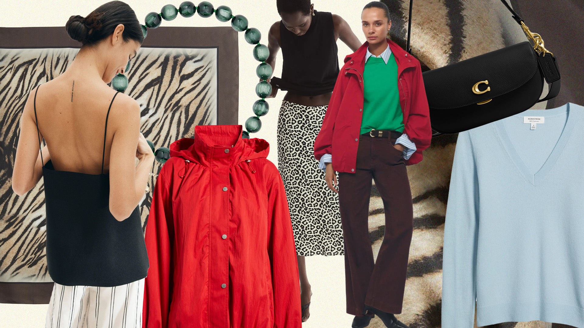Collage of Nordstrom fashion items. 