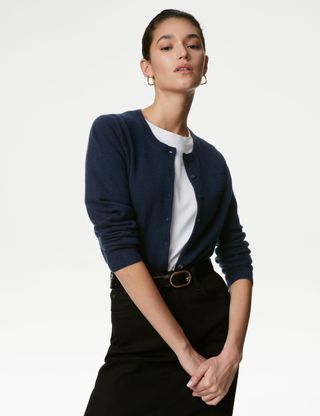 Pure Cashmere Crew Neck Cardigan