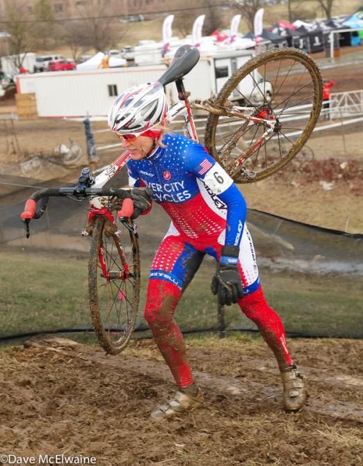 Sue Butler (USA) on her first trip up the steps