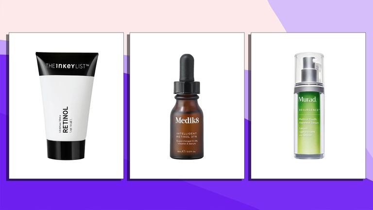 A montage of three of best retinol serums, Inkeylist, Medik8, Murad