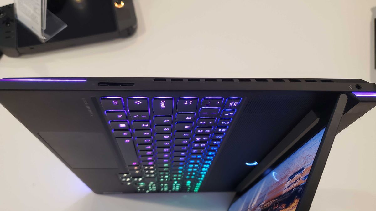black gaming laptop with rgb lit keyboard