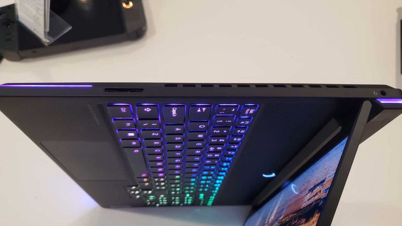 black gaming laptop with rgb lit keyboard