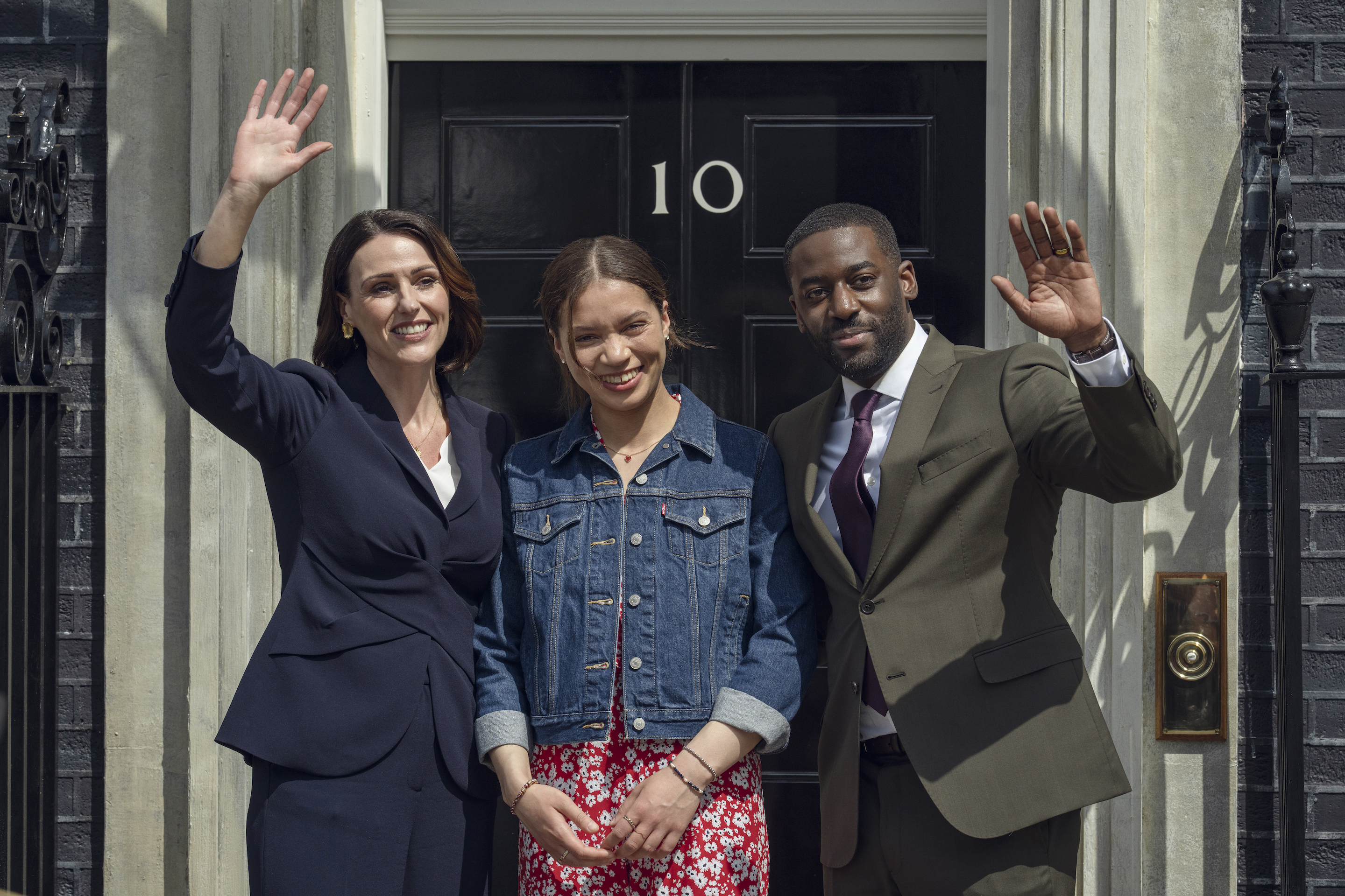 Suranne Jones as Prime Minister Abigail Dalton with her husband (Ashley Thomas).