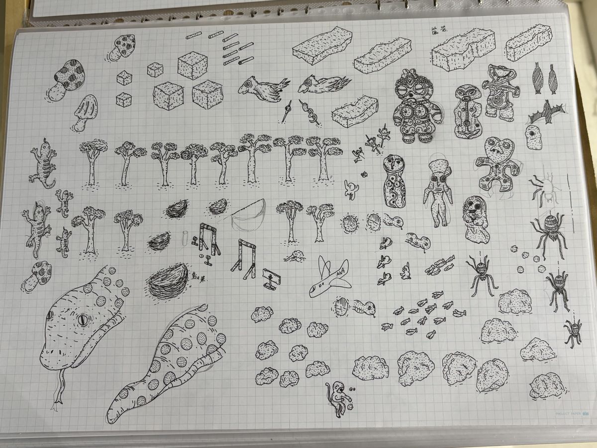Artwork from hand-drawn indie game Finding Polka