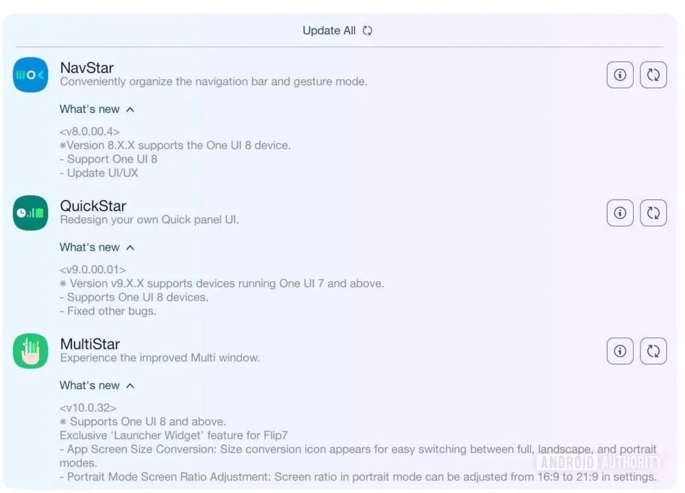Good Lock update changelog for Navstar, Quickstar and Multistar in line with One UI 8