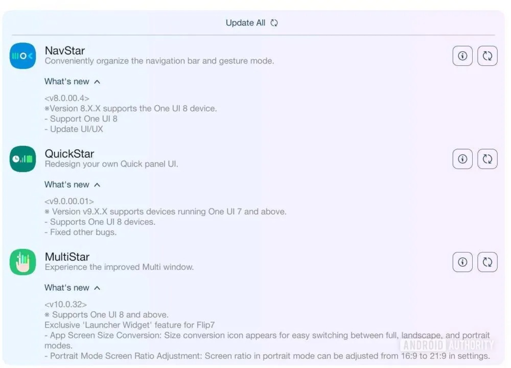 Good Lock update changelog for Navstar, Quickstar and Multistar in line with One UI 8